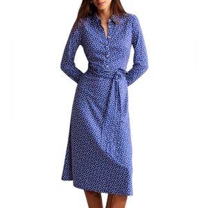 Boden Polka Dot Blue long sleeve midi Dress size 8